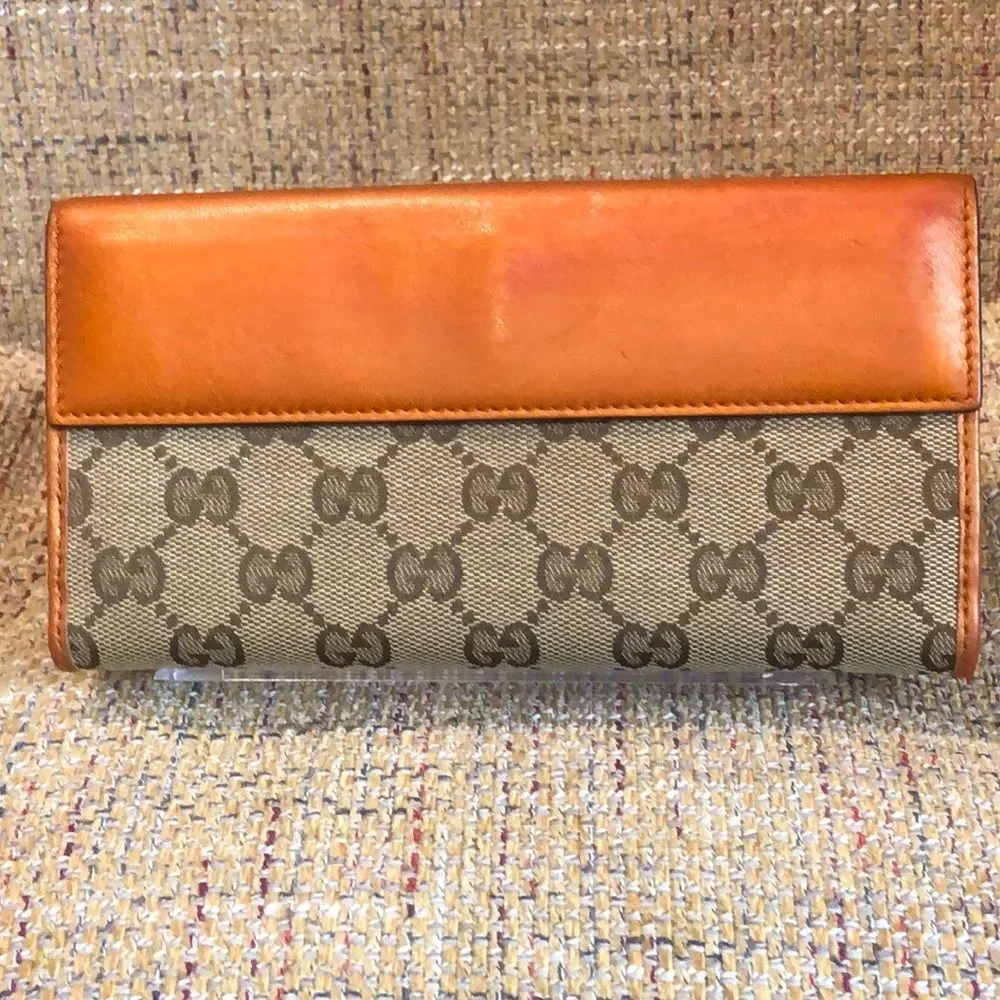 GUCCI GG Monogram Canvas & Leather Heart Clasp Full Length Continental Wallet